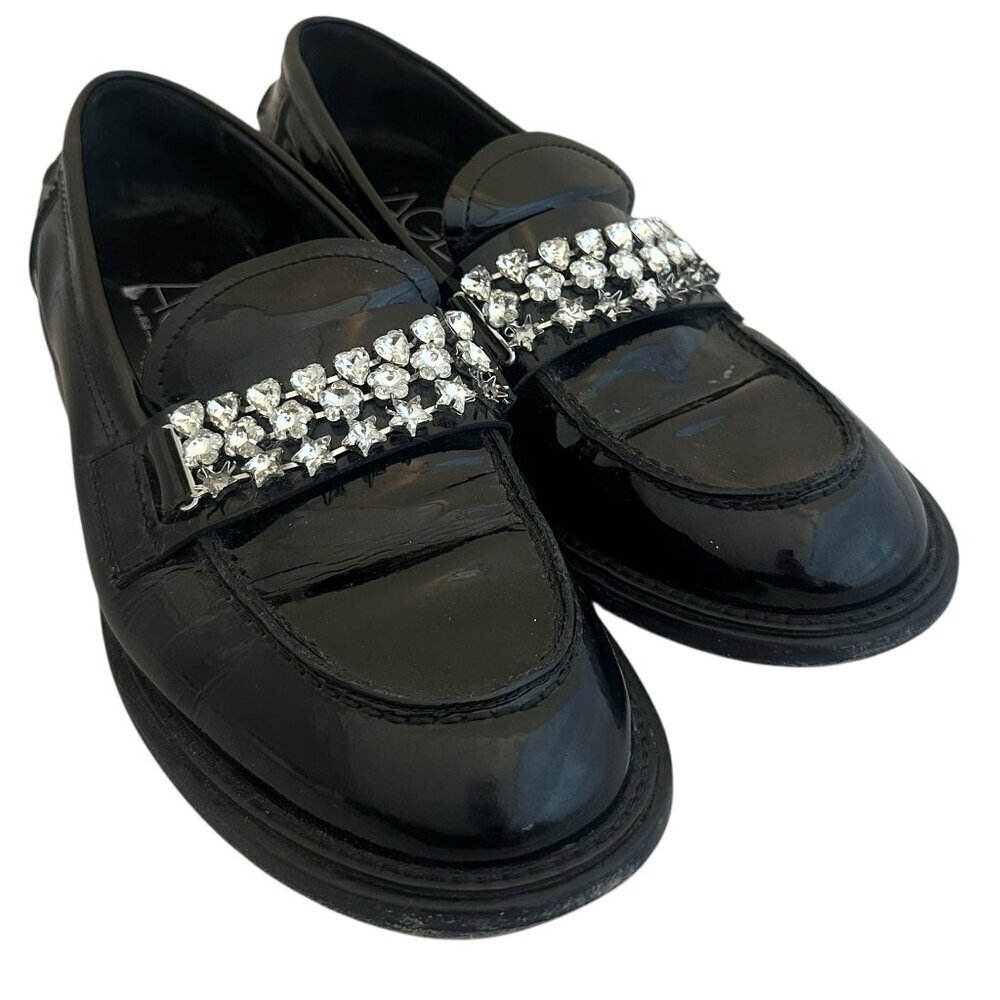 AGL Patent Leather Loafers Lola Mixed Crystal Shoes Flats Size 39.5 9 Women's
